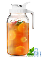 VA1KENE Glass Pitcher 64 oz Mason Jar Pitcher with Lid and Spout Leakproof for Drinks Juice Coffee Milk Tea White