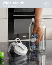 VA1KENE Glass Pitcher 64 oz Mason Jar Pitcher with Lid and Spout Leakproof for Drinks Juice Coffee Milk Tea White