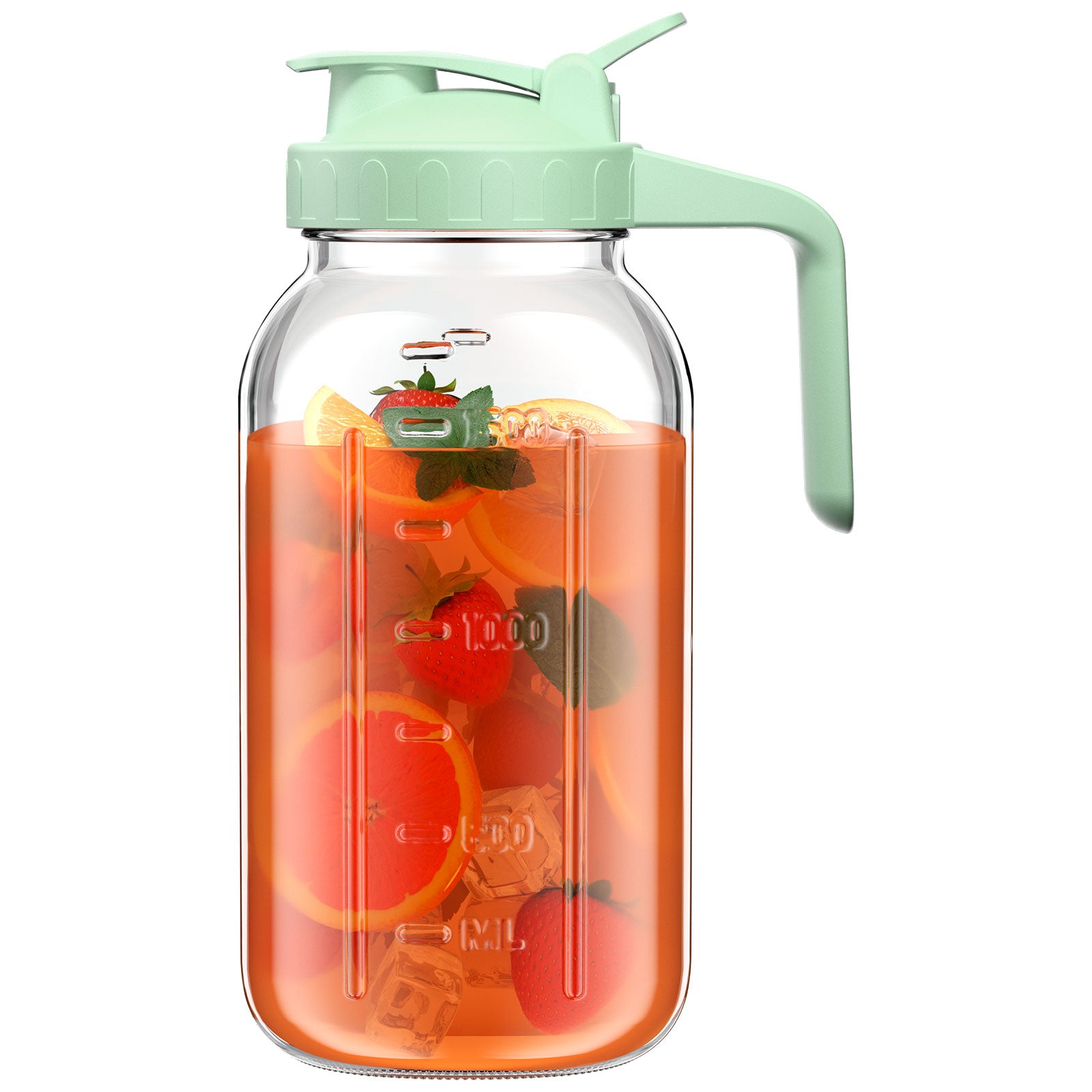 VA1KENE Glass Pitcher with Lid and Pour Spout 64 oz Mason Jar Pitcher Leakproof for Juice Coffee Milk Beverages Tea Green