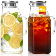 Borosilicate Glass Pitcher with Lid & Handle – Heat Resistant Glass Carafe for Hot & Cold Drinks, Iced Tea, Coffee & Fridge Storage
