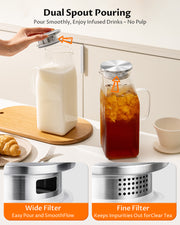 Borosilicate Glass Pitcher with Lid & Handle – Heat Resistant Glass Carafe for Hot & Cold Drinks, Iced Tea, Coffee & Fridge Storage