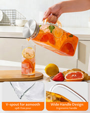 Borosilicate Glass Pitcher with Lid & Handle – Heat Resistant Glass Carafe for Hot & Cold Drinks, Iced Tea, Coffee & Fridge Storage