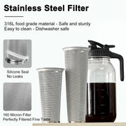 VA1KENE 64oz Cold Brew Coffee Pitcher Ice Coffee Maker with Spout, Handle & Stainless Steel Filter Coffee Maker with lid for Home Kitchen-Black