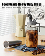 VA1KENE 64oz Cold Brew Coffee Pitcher Ice Coffee Maker with Spout, Handle & Stainless Steel Filter Coffee Maker with lid for Home Kitchen-Gray