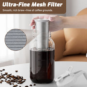 VA1KENE Cold Brew Coffee Maker 64oz Cold Brew Pitcher with Stainless Steel Filter Mason Jar Pitcher Pour Spout Handle Lid for Iced Coffee Tea Lemonade White