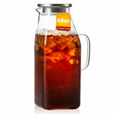 Borosilicate Glass Pitcher with Lid & Handle – Heat Resistant Glass Carafe for Hot & Cold Drinks, Iced Tea, Coffee & Fridge Storage