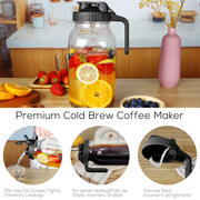 VA1KENE Glass Pitcher with Lid 64oz Mason Jar Tea Jar for Sun Tea, Beverage Jug with Spout and Handle for Lemonade, Iced Drinks-Black