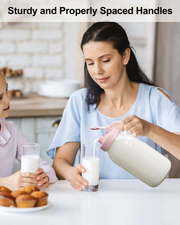 Breast Milk Pitcher 32oz Mason Jar with Wide Mouth and Handle-Pink Glass Pitcher with Flip Cap Lid and Pour Spout Airtight Seal for Cold Beverages