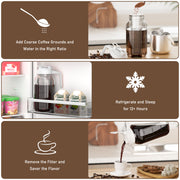 VA1KENE Cold Brew Coffee Maker 64oz Cold Brew Pitcher with Stainless Steel Filter Mason Jar Pitcher Pour Spout Handle Lid for Iced Coffee Tea Lemonade White