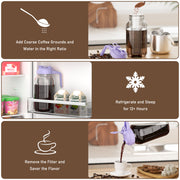 VA1KENE Cold Brew Coffee Maker 64oz Cold Brew Pitcher with Stainless Steel Filter Mason Jar Pitcher Pour Spout Handle Lid for Iced Coffee Tea Lemonade Purple