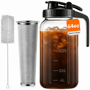 64oz Cold Brew Coffee Maker – Mason Jar Pitcher with Stainless Steel Filter, Leakproof Lid & Easy Pour Spout for Iced Coffee & Tea
