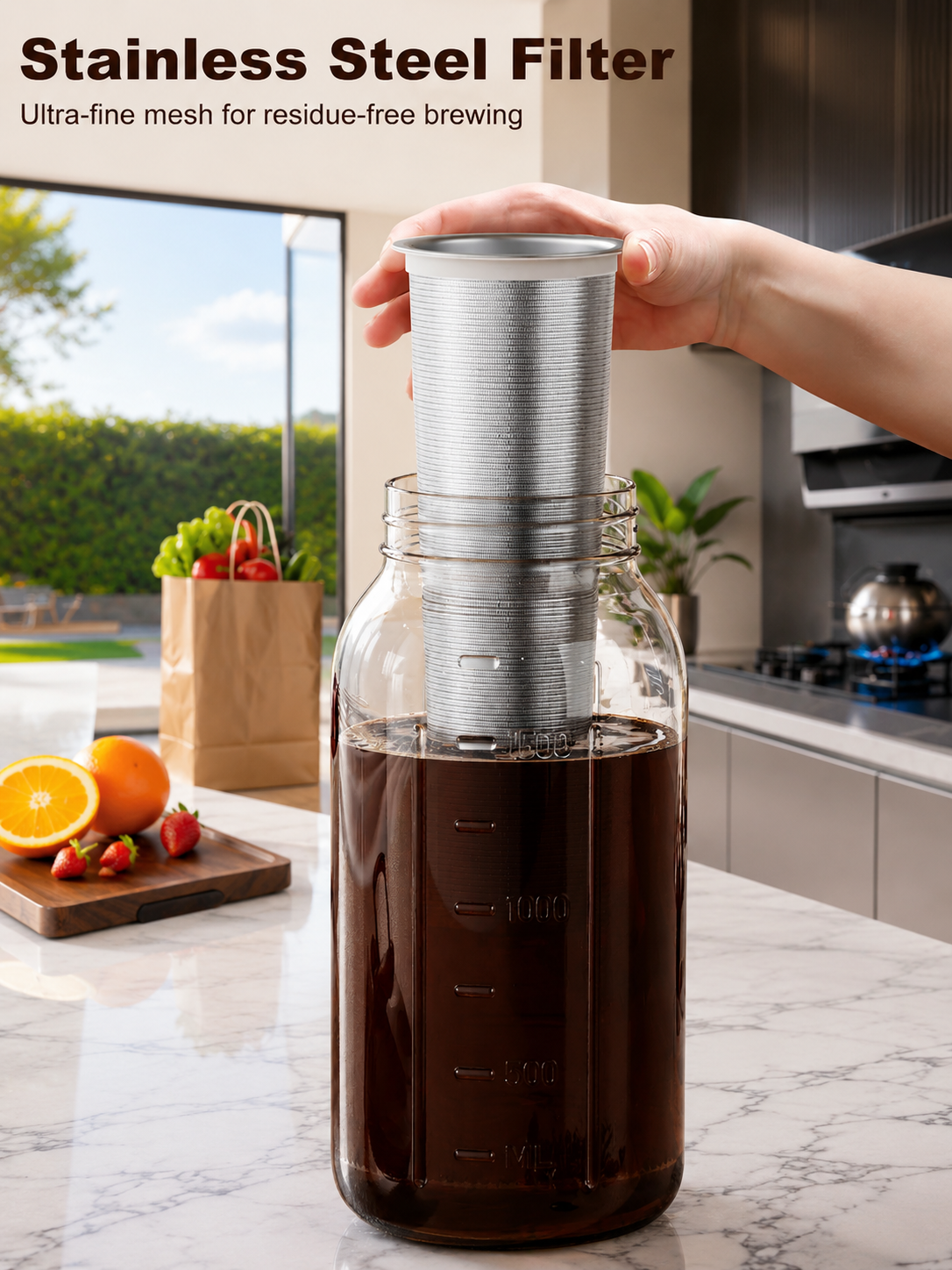 64oz Cold Brew Coffee Maker – Mason Jar Pitcher with Stainless Steel Filter, Leakproof Lid & Easy Pour Spout for Iced Coffee & Tea
