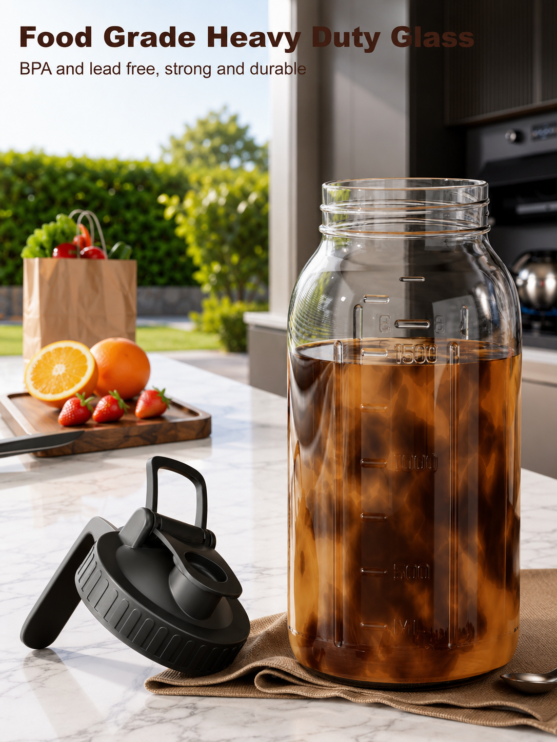 64oz Cold Brew Coffee Maker – Mason Jar Pitcher with Stainless Steel Filter, Leakproof Lid & Easy Pour Spout for Iced Coffee & Tea