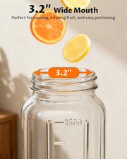64oz Mason Jar Pitcher with Lid – Leakproof Glass Pitcher for Cold Brew, Iced Tea, Sun Tea & Fridge Storage | 2 Quart (1/2 Gallon)